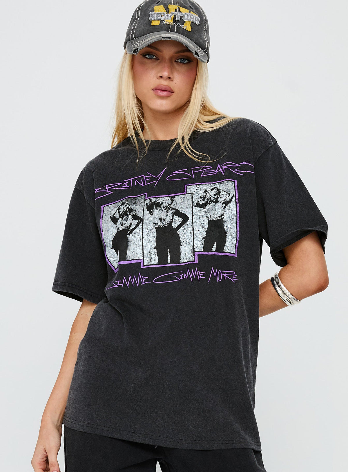 Gimme More Oversized Graphic Top Washed Black