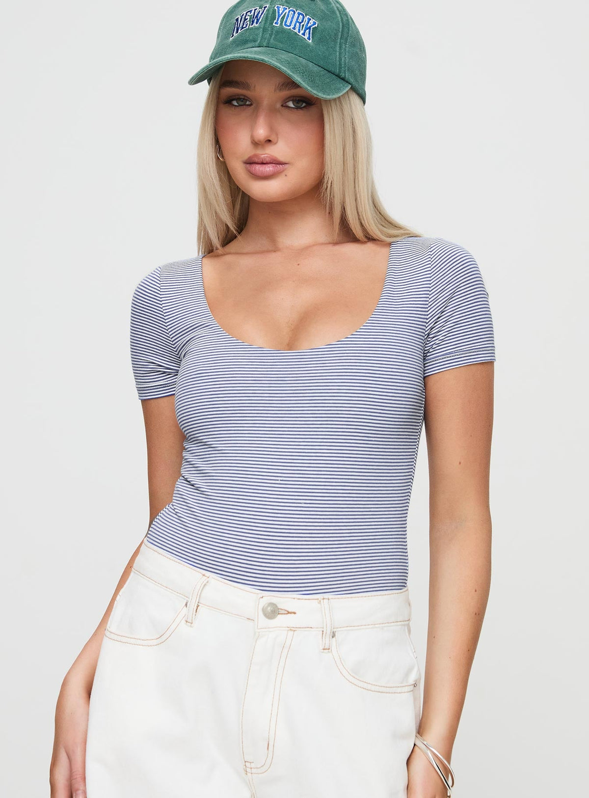 Brynne Bodysuit White / Navy Stripe