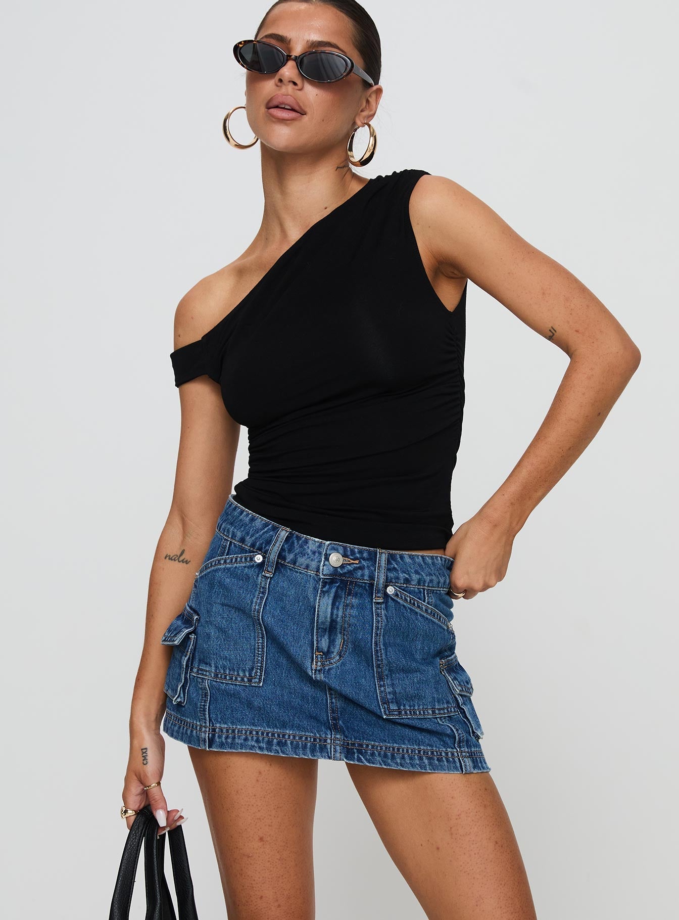 Pacific Coast Denim Cargo Skirt Dark Wash