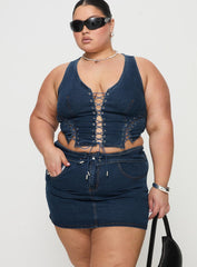 Popular Low Rise Mini Skirt Mid Blue Wash Curve