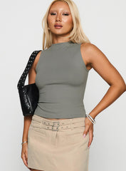 Healing Energy Funnel Neck Top Grey