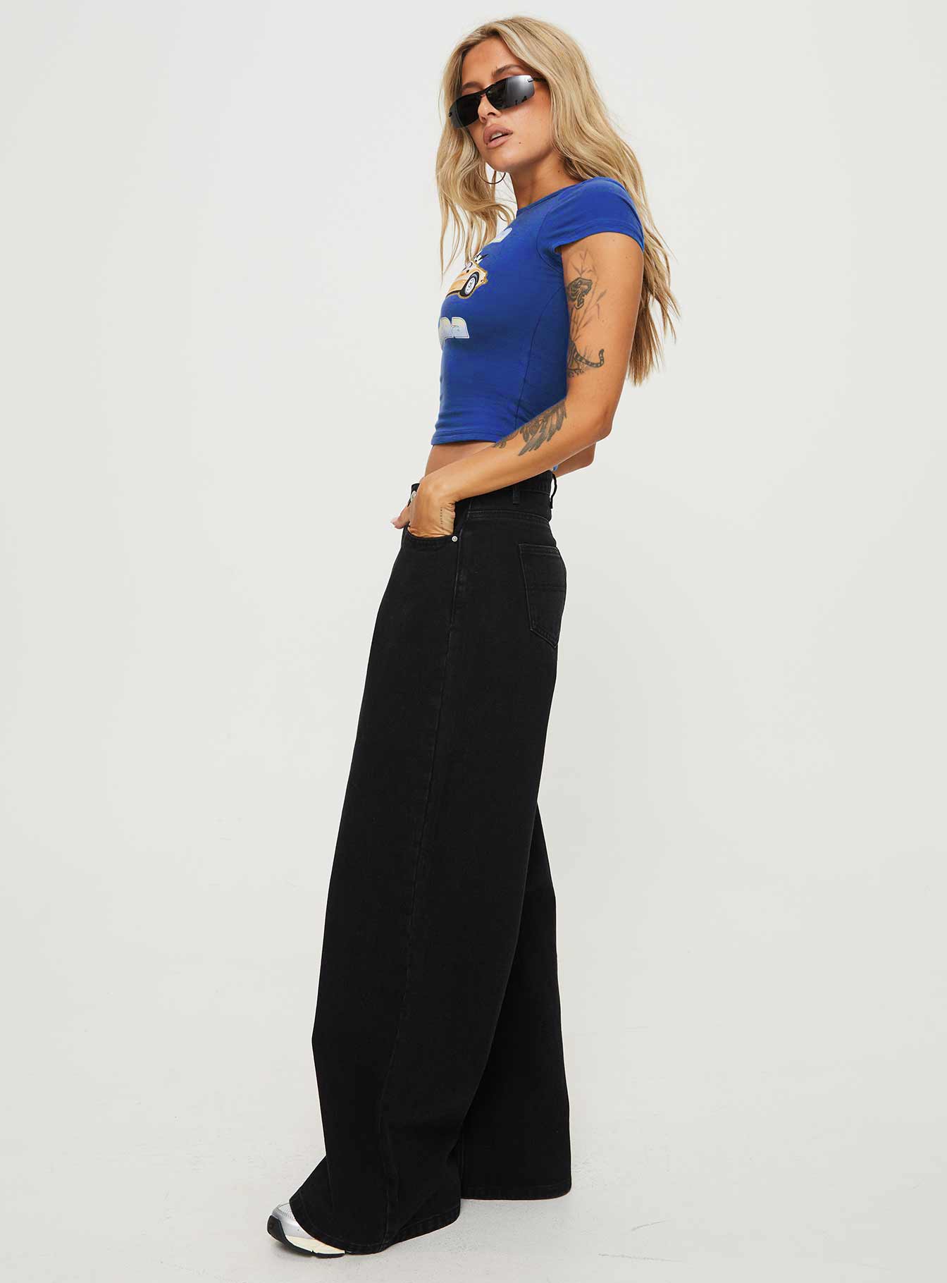 Naylor Wide Leg Jeans Washed Black Denim Tall