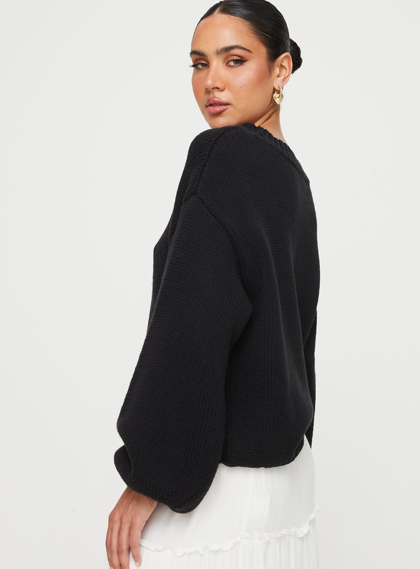 Harmony Balloon Sleeve Knit Sweater Black