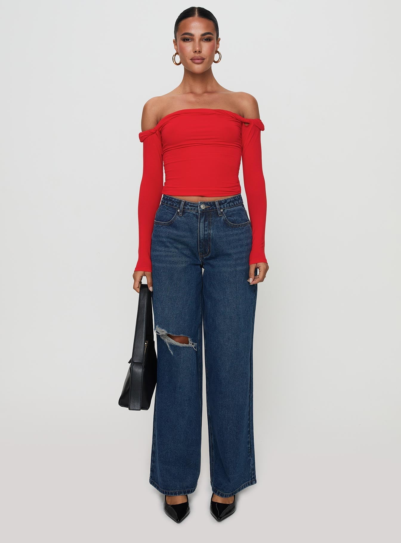 Naylor Rip Wide Leg Jeans Dark Blue Wash