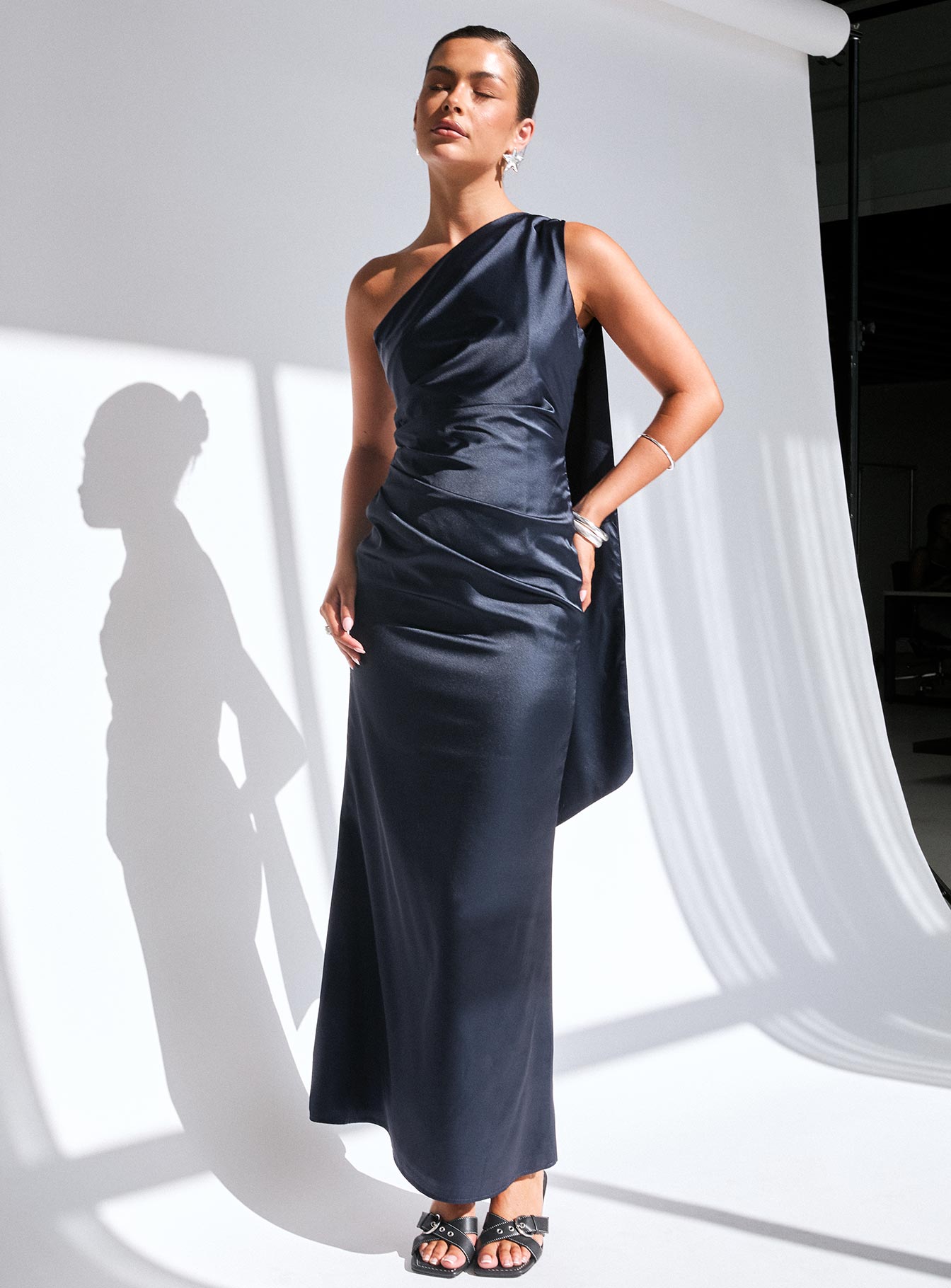 Dulcia One Shoulder Maxi Dress Blue