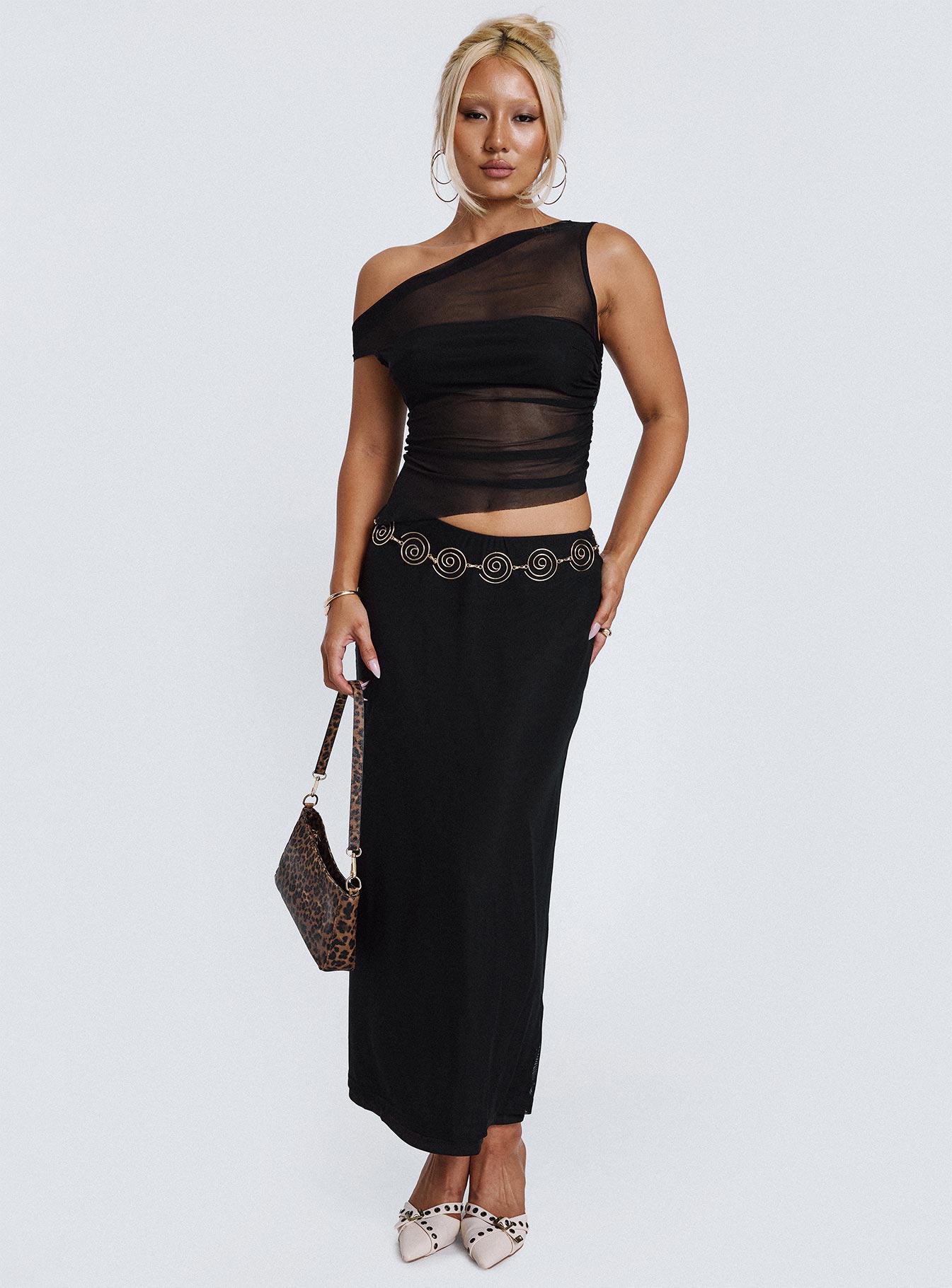 Aristocrat One Shoulder Mesh Set Black