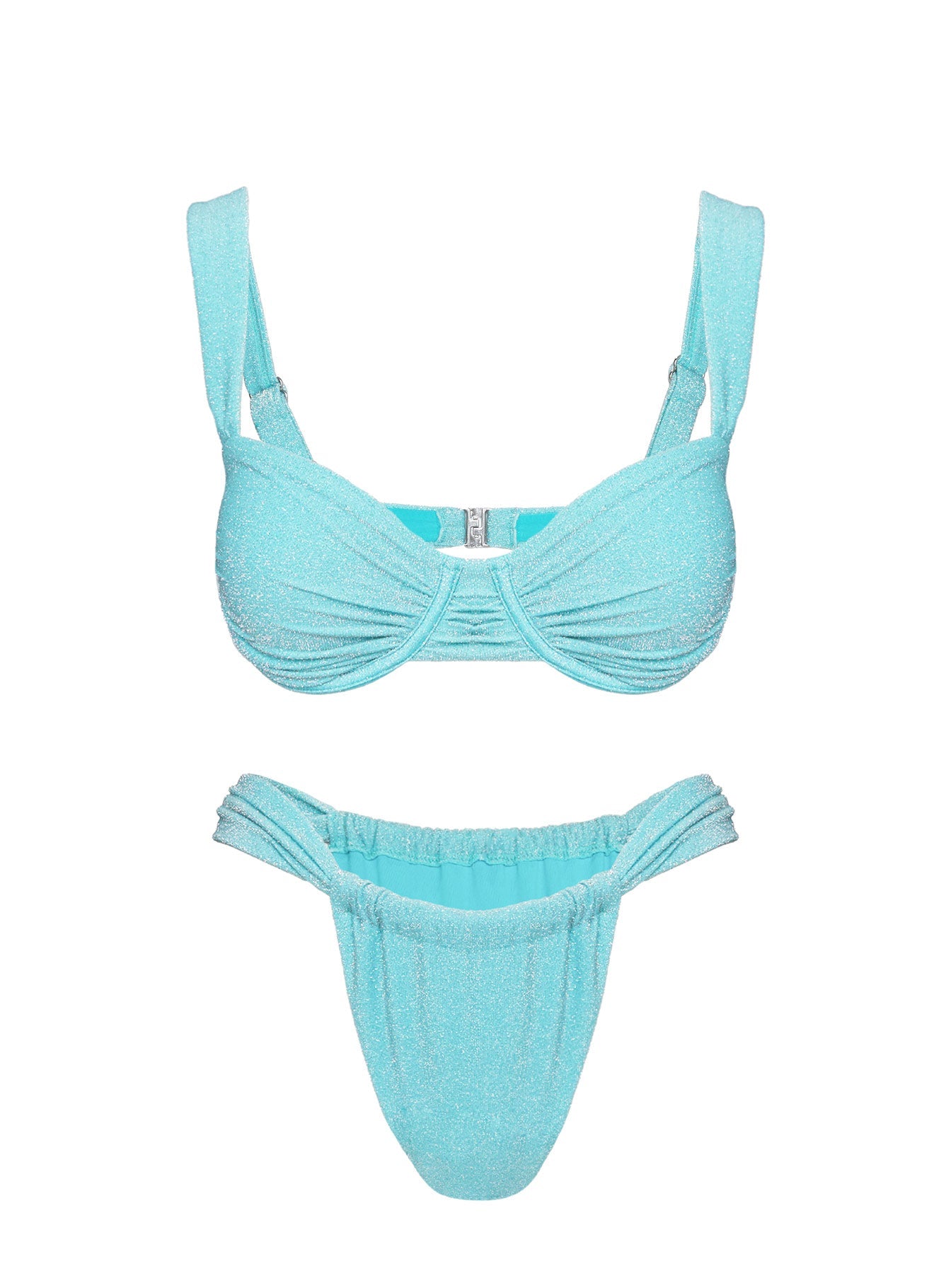 Ellie High Cut Glitter Bikini Bottoms Blue